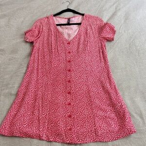 Red Floral Button-Up Dress